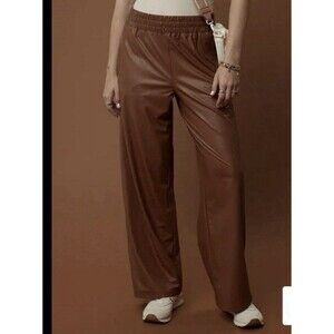 OFFLINE Aerie Real Luxe Faux Leather Wide Leg Pants Pull On Large Zip Pockets